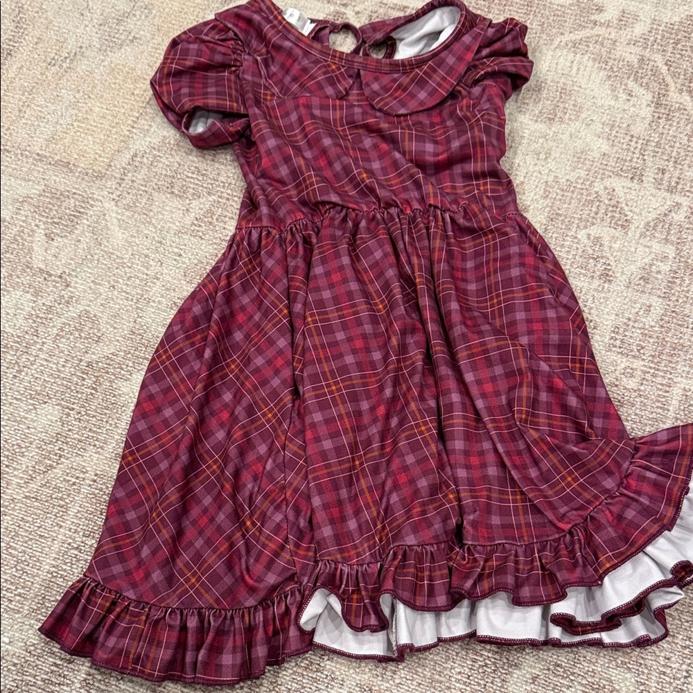 Charming Burgundy Plaid Kids Dress